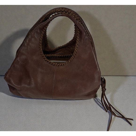 Banana Republic Brown Pebbled Genuine Leather Slouch Hobo Whipstitch Zip Bag - Picture 2 of 16